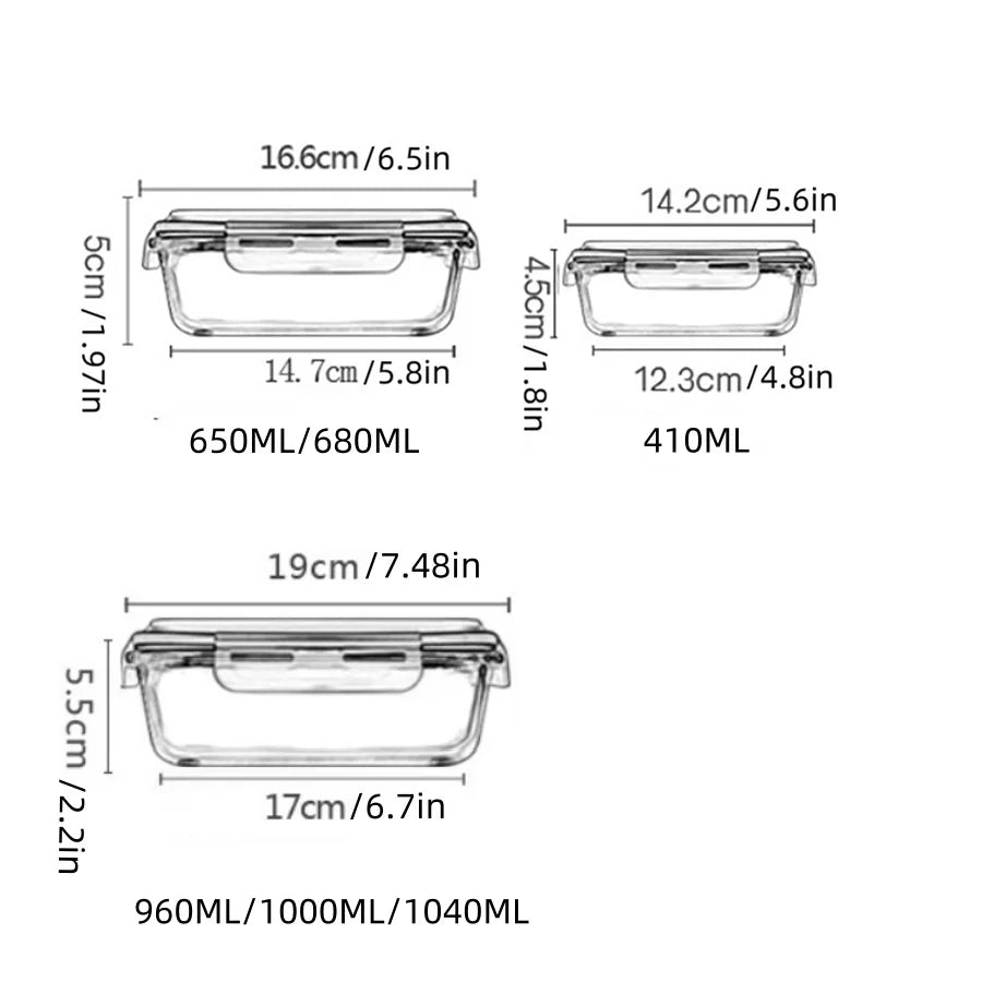 Lunch Box Glass Food Storage Containers with Lids Meal Prep Containers Glass Fresh-Keeping Box Airtight Lunch Boxes Bento Boxes