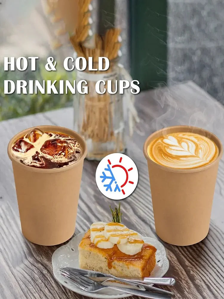 8 oz Kraft Paper Cups Disposable Paper Coffee Cups Hot/Cold Drinking Cup for Water Coffee Juice Unbleached Cups for Party Picnic