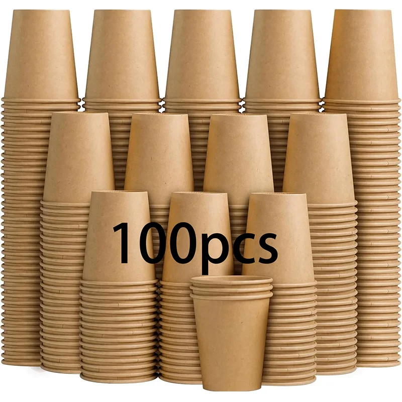 8 oz Kraft Paper Cups Disposable Paper Coffee Cups Hot/Cold Drinking Cup for Water Coffee Juice Unbleached Cups for Party Picnic
