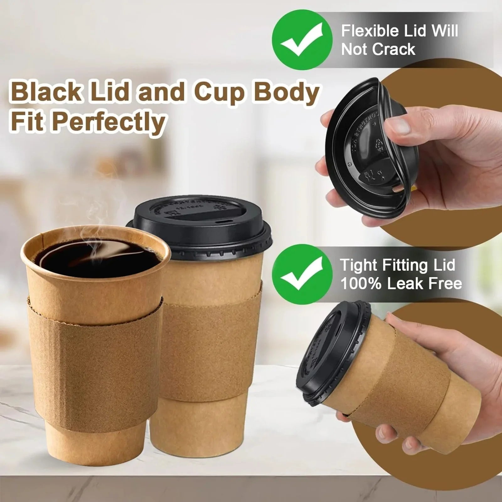 100pcs Paper Coffee Cups Disposable Paper Cups With Lids And Sleeves Perfect For Drink, Coffee, Cocoa, Water Cups 12 Oz