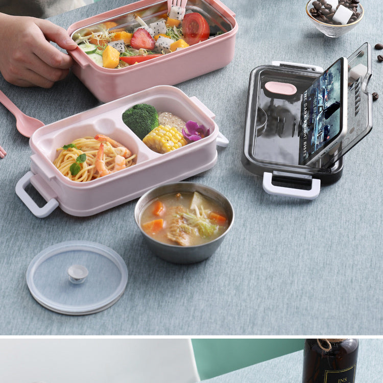Stainless Steel Lunch Box Bento Double Layer Box Student Office Worker Food Container Microwae Heating Lunch Food Storage Box