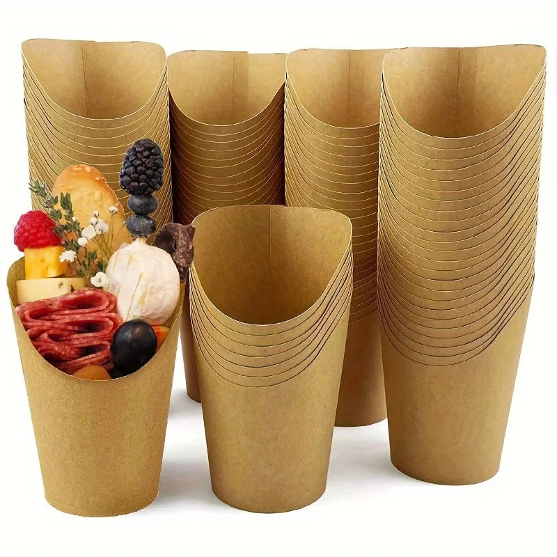 50pcs Multi-Use Disposable Paper Cups Eco-Friendly, Sturdy Design for Snacks, Desserts Parties  Ideal for French Fries, Cupcakes