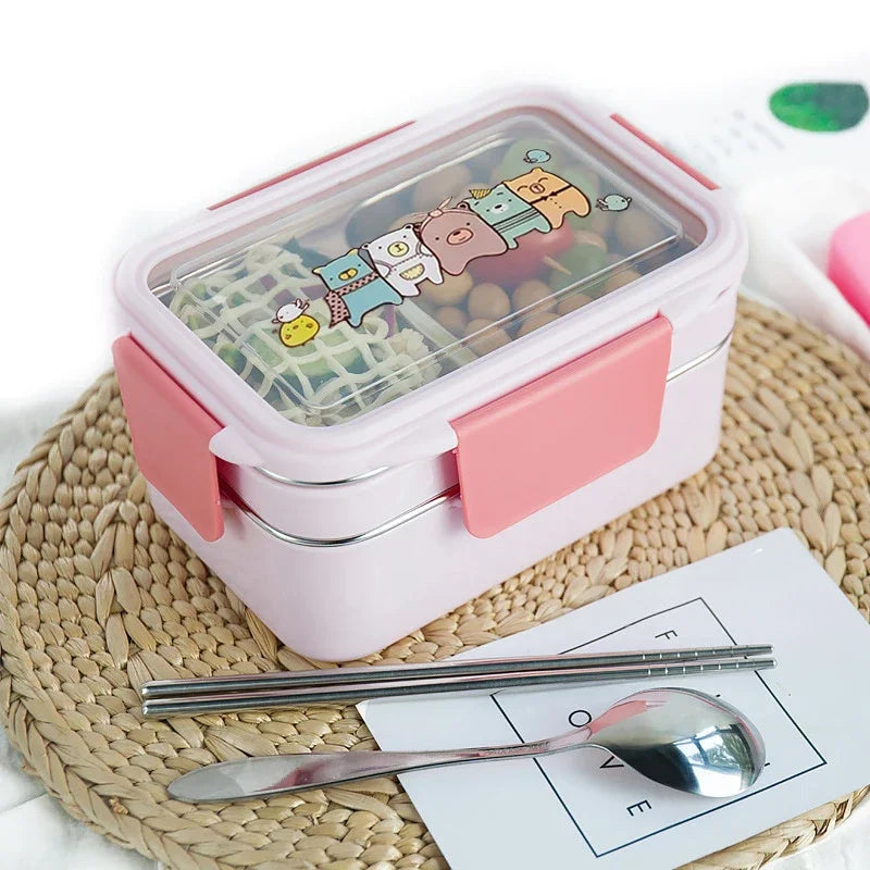 Cartoon Lunch Box  Stainless Steel Double Layer Food Container Portable for Kids Kids Picnic School Bento Box