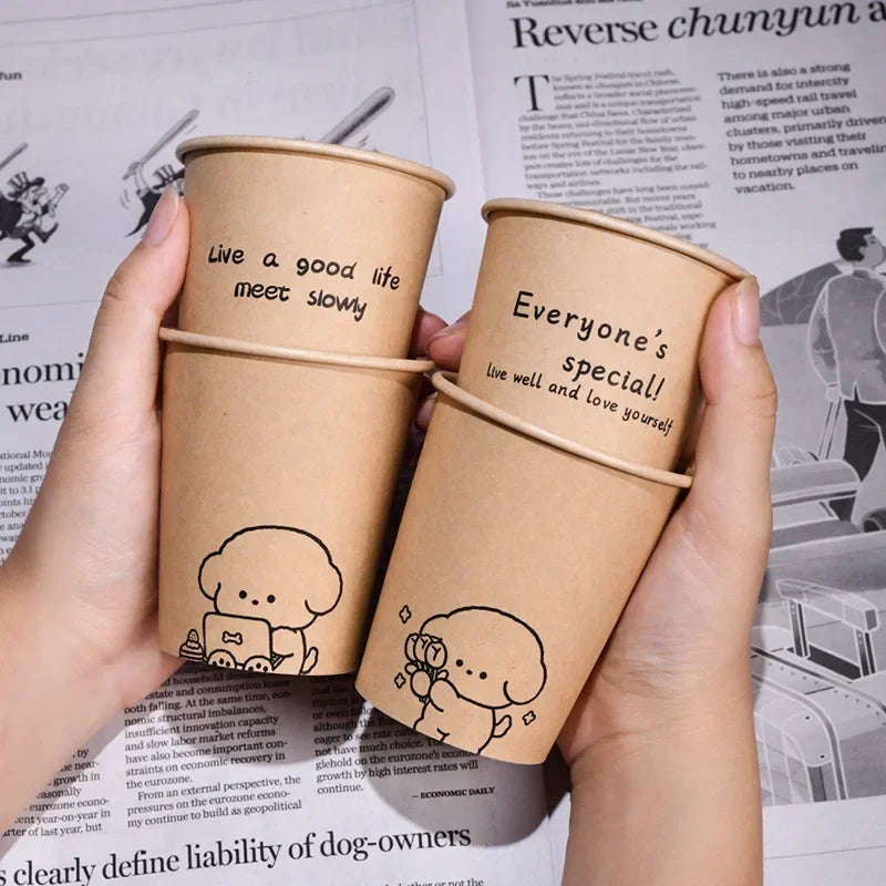 50PCS 250ml Disposable Biodegradable Paper Cup Tasting Cup Coffee Tea Milk Cup Party Supplies Drinking Tool BirthdayTableware