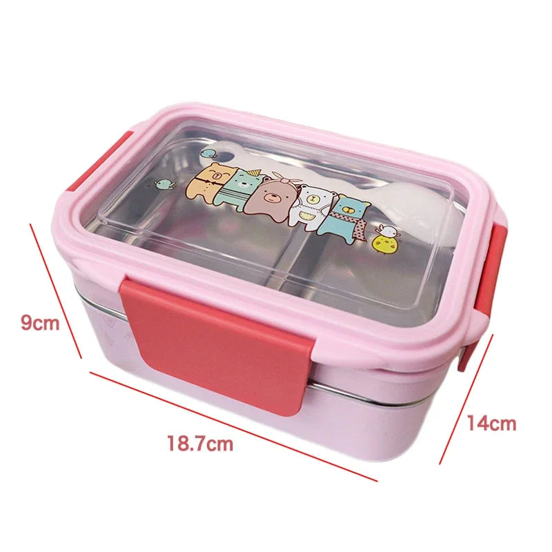 Cartoon Lunch Box  Stainless Steel Double Layer Food Container Portable for Kids Kids Picnic School Bento Box