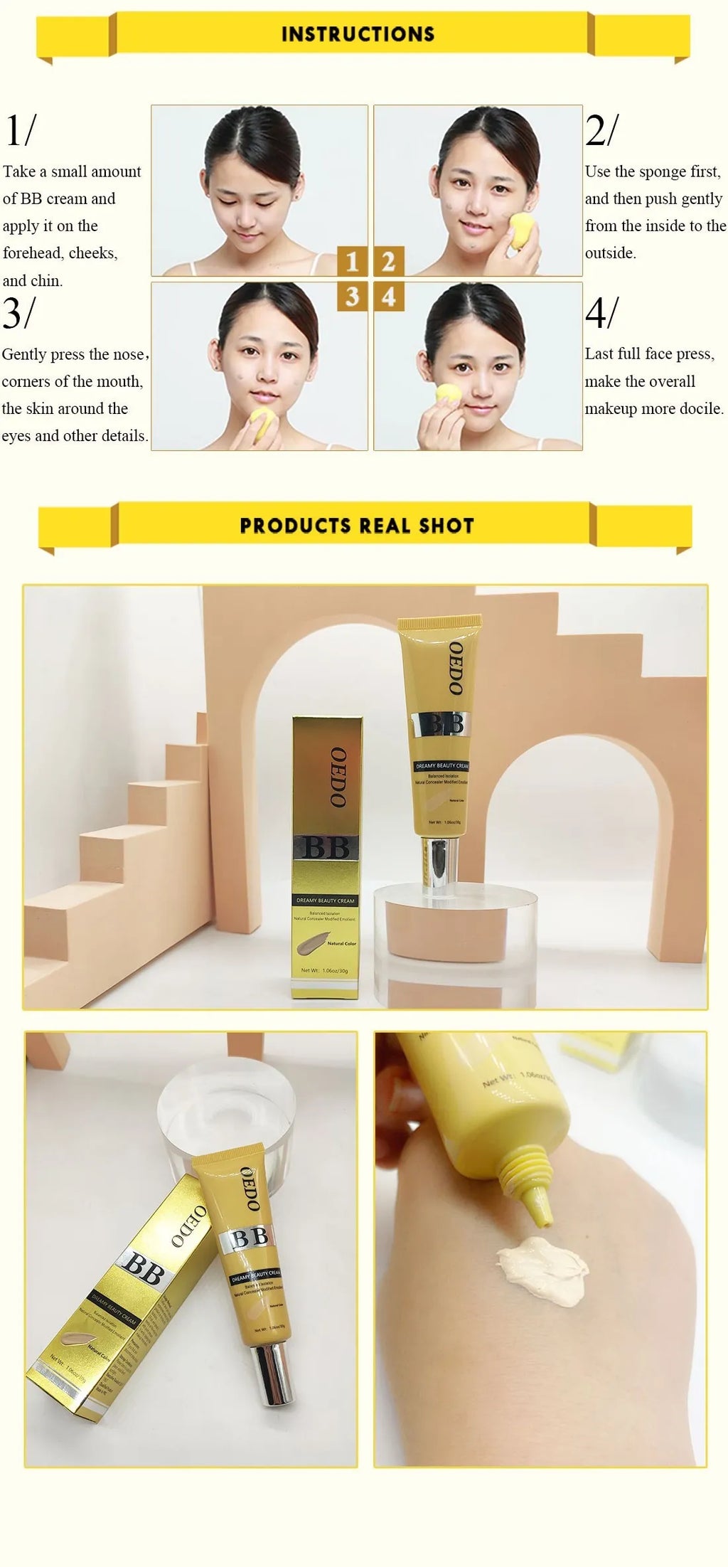 Dreamy Beauty Cream Makeup Natural Concealer BB Cream Face Care Modified Emollient Easy to Wear Sun Block Whitening Cream 30g