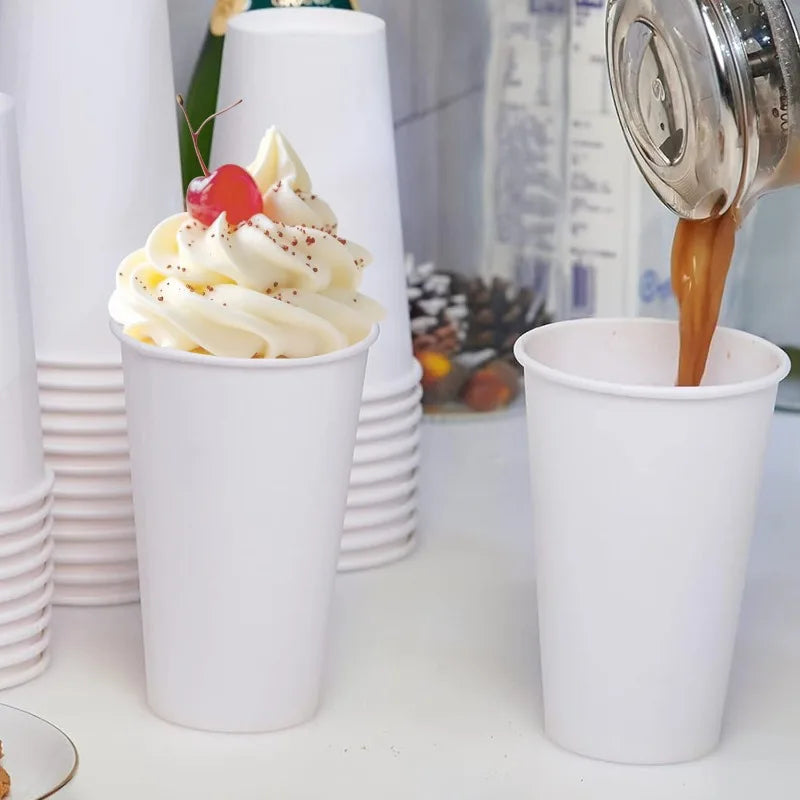 20/40PCS White Paper Cups 16OZ Disposable Coffee Cups Suitable for Hot/cold Drinks Suitable for Parties Picnics Travel Events